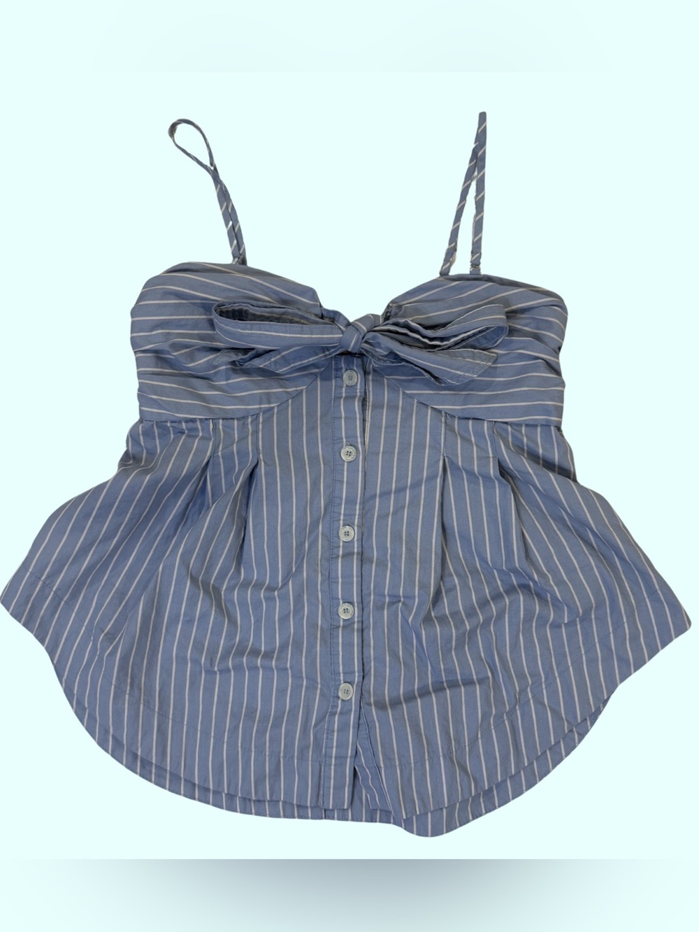 Free People Blue Stripe Bow-Front Spaghetti Strap Cotton Camisole